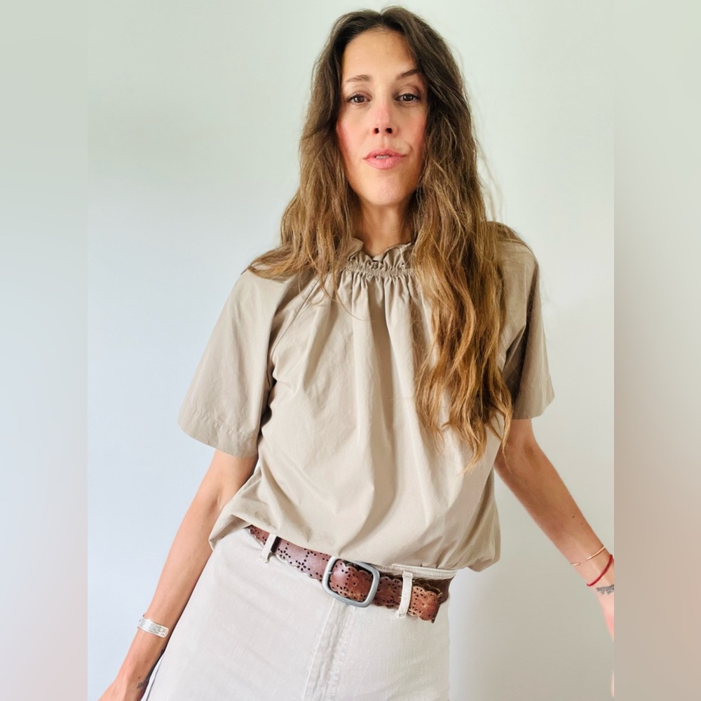 Cotton Ruffle Neck Blouse